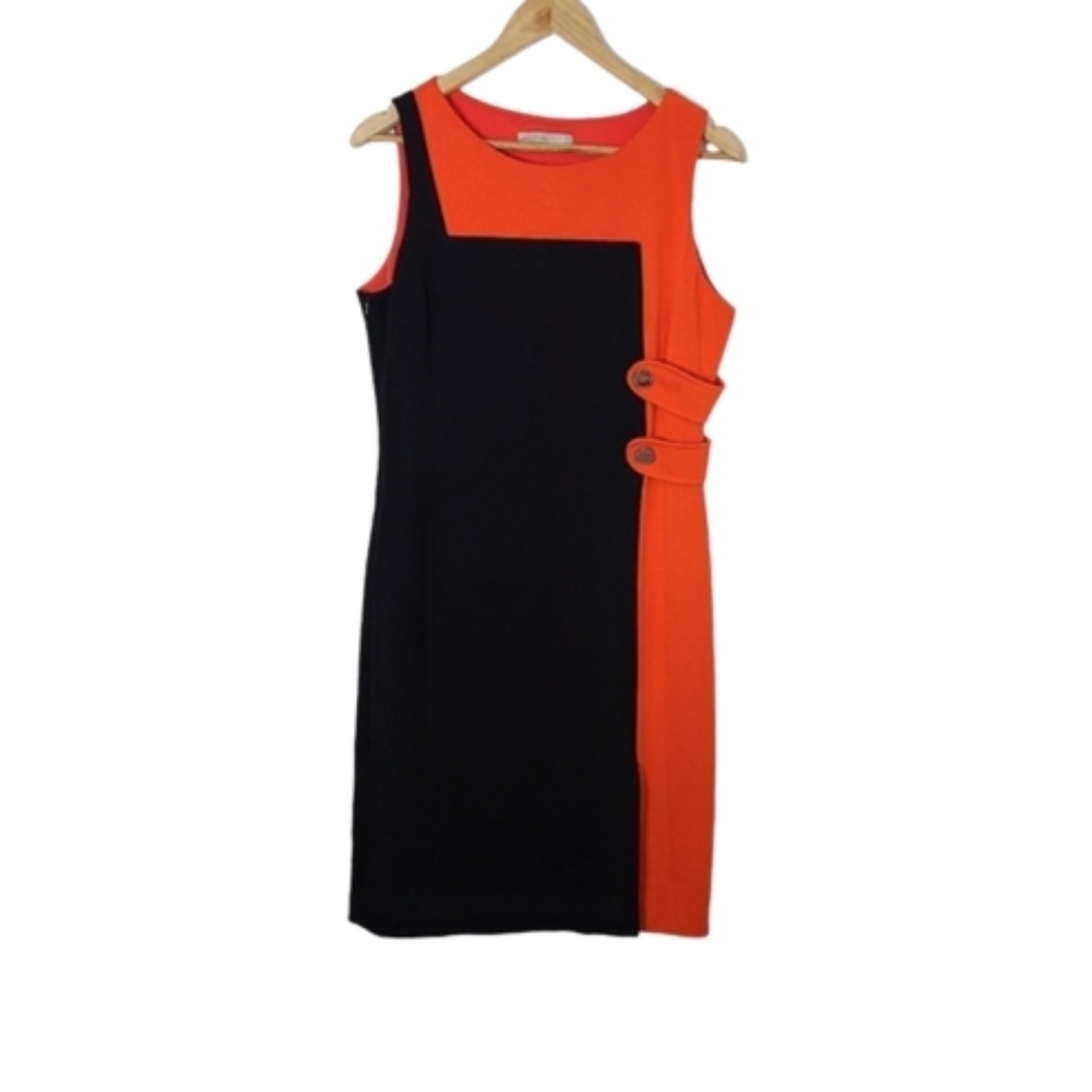 KAREN MILLEN Black and Orange Colourblock Sheath Dress Women's Size 12